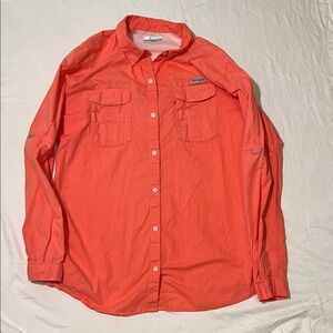 Columbia Vibrant Orange Men’s Size XL PFG Long Sleeve Fishing Breathable Shirt